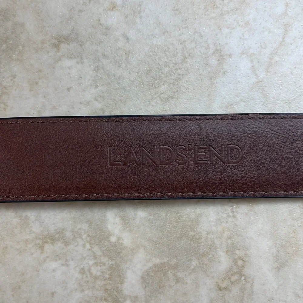 Lands’ End Belt The Outfitters Men’s Black Size 56 Cow Leather Silver Buckle